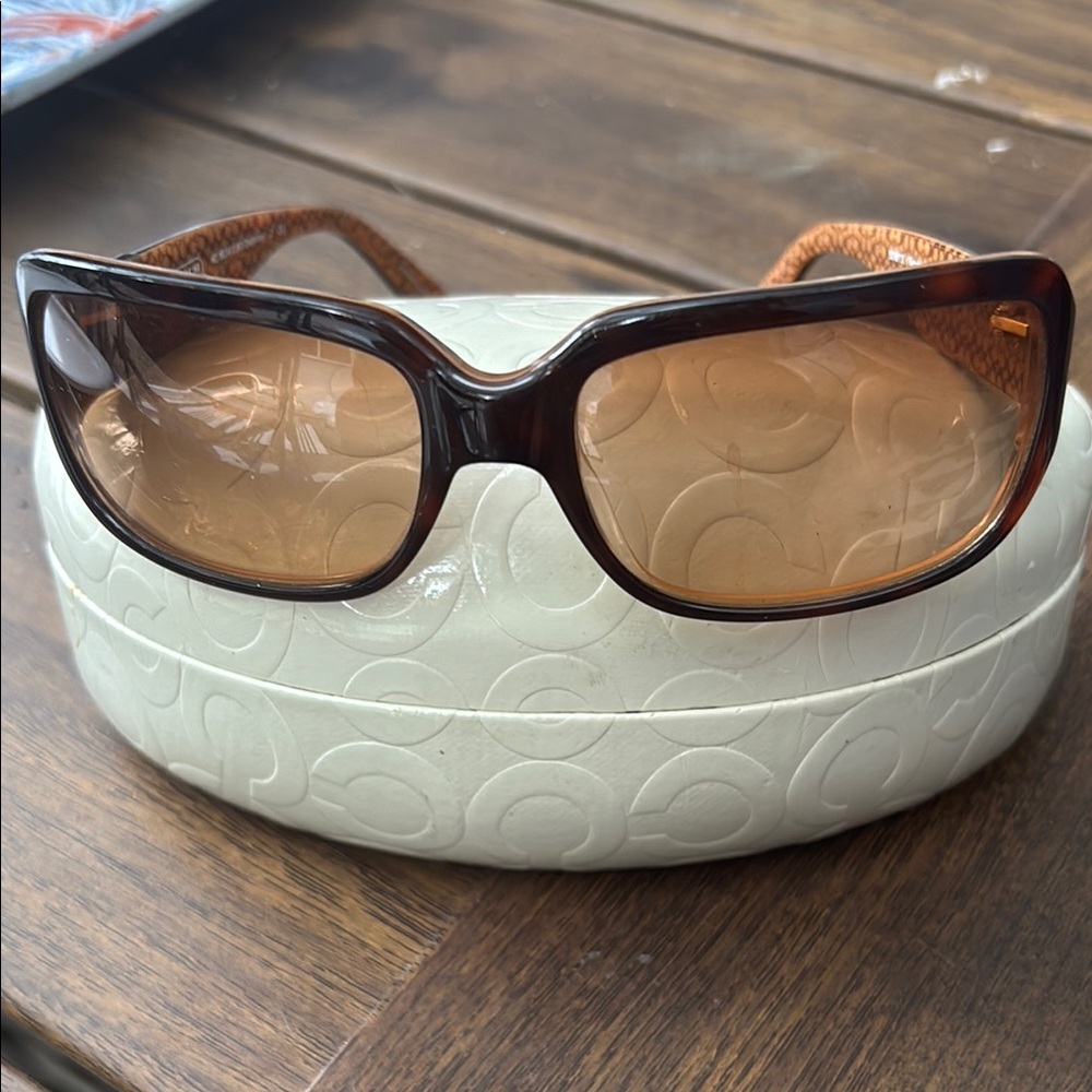 Coach Brown and Tan Sunglasses with Embossed Case